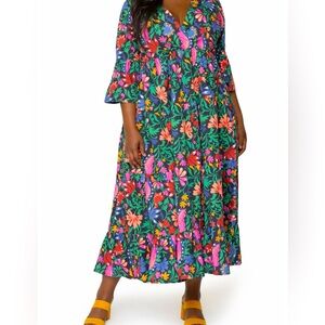 Leota Sariah Floral Print Ruffle Dress 1X